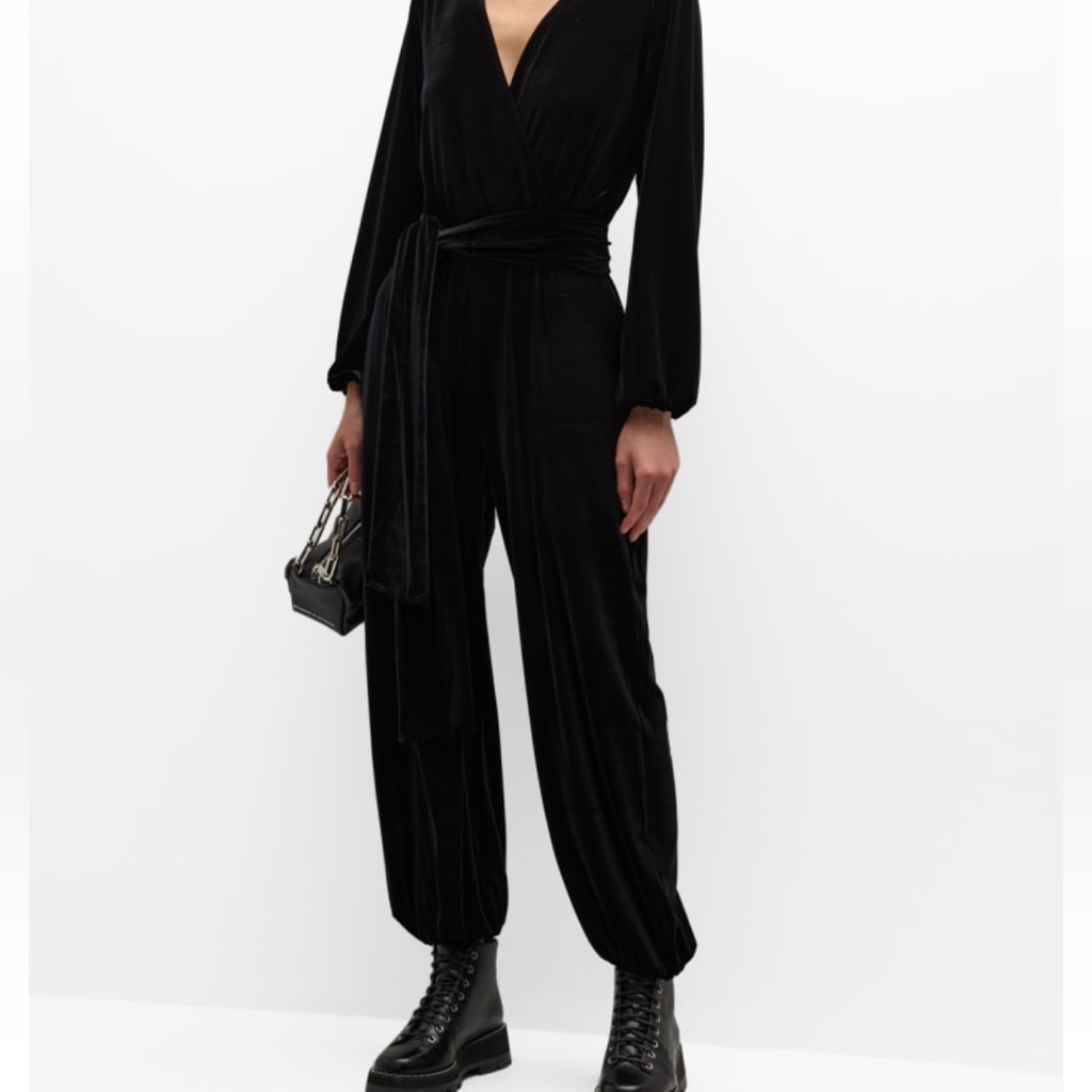 Nwt Rivet.Utility Dazzler Belted Velvet Jumpsuit In Black Glitter Size L